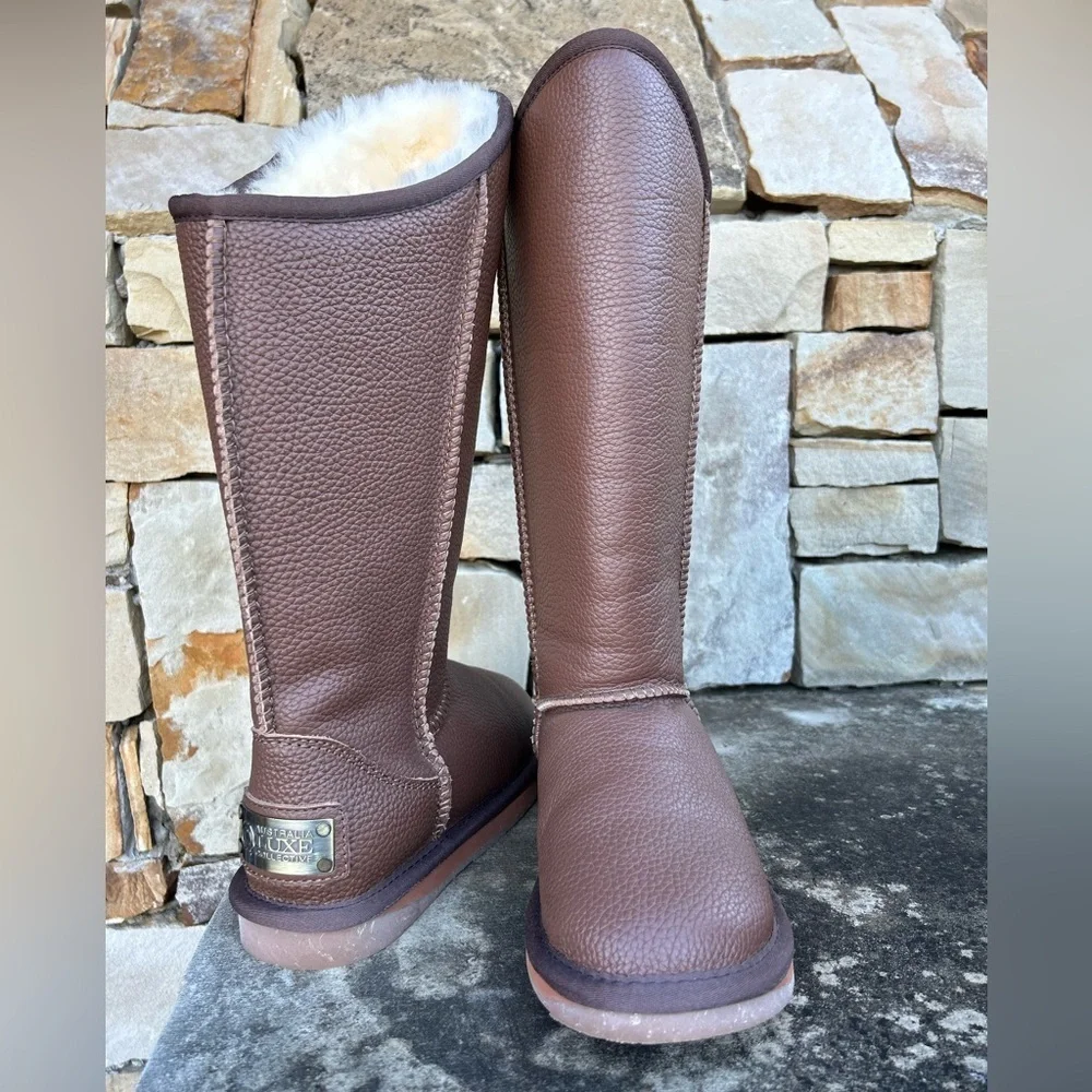 Australia Luxe Collective Cosy Tall‎ Boot Buff Leather Shearling NWOT. Sz-6. C